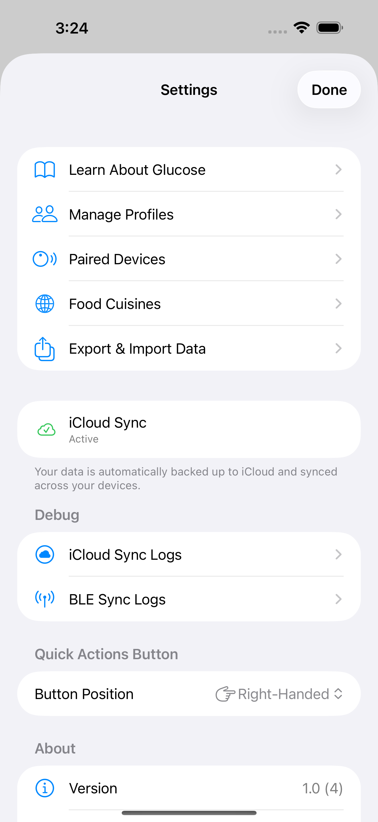Settings and data export options